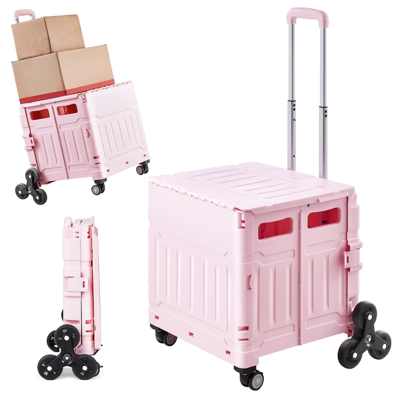 Foldable Trolley With Stair Climbing Wheels And 65l Storage Crate_voghion.com